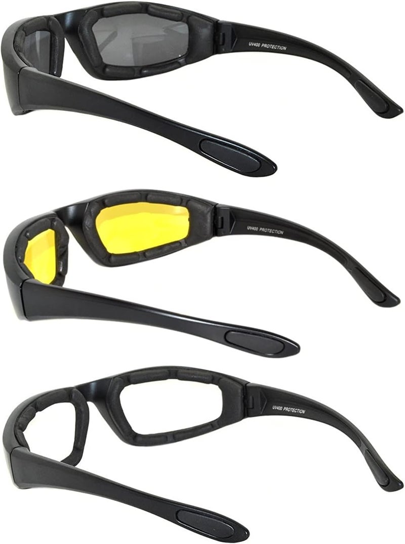 OWL Motorcycle Riding Sport Sunglasses Assorted Color Multipacks, Unisex Foam Padded Wind Blocking Glasses UV400 Protection - Image 3